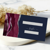 Chic Burgundy Silver Agate Navy Blue Wedding Table Platzkarte