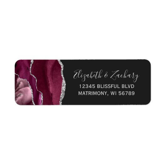 Chic Burgundy Silver Dark Wedding Rücksendeadresse (Vorne)