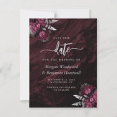 Chic Burgundy Silver Floral Wedding Save the Date Magneteinladung (Vorderseite)