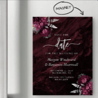 Chic Burgundy Silver Floral Wedding Save the Date
