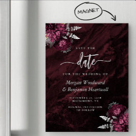Chic Burgundy Silver Floral Wedding Save the Date Magneteinladung