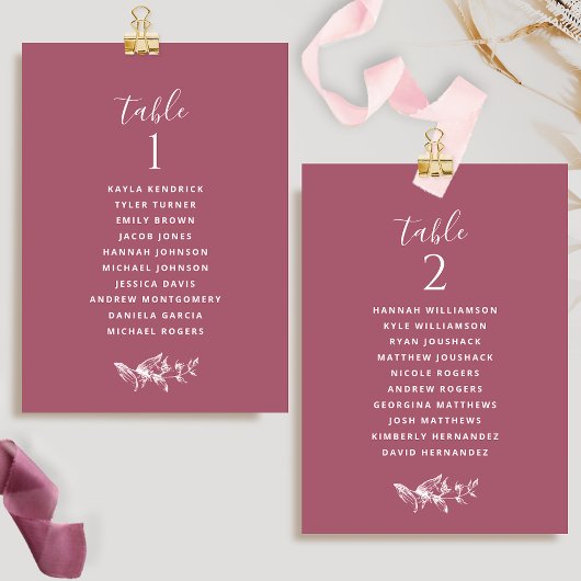Chic Burgundy Sitzplan Cards mit Gästennamen