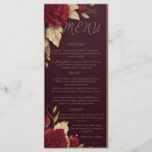 Chic Burgundy und Gold Spanische Red Wedding Menükarte (Vorderseite)