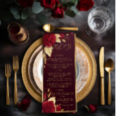Chic Burgundy und Gold Spanische Red Wedding Menükarte