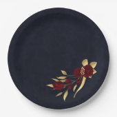 Chic burgundy und Goldmedaille blau Pappteller (Vorderseite)