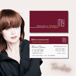 Chic Burgundy und White mit Initials Beruflich Visitenkarte