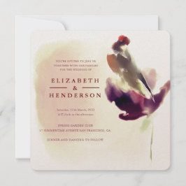 Chic Burgundy Watercolor Bird auf Blume Hochzeit Einladung