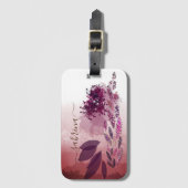 Chic Burgundy Watercolor Floral Monogram Gepäckanhänger (Vorderseite Vertikal)