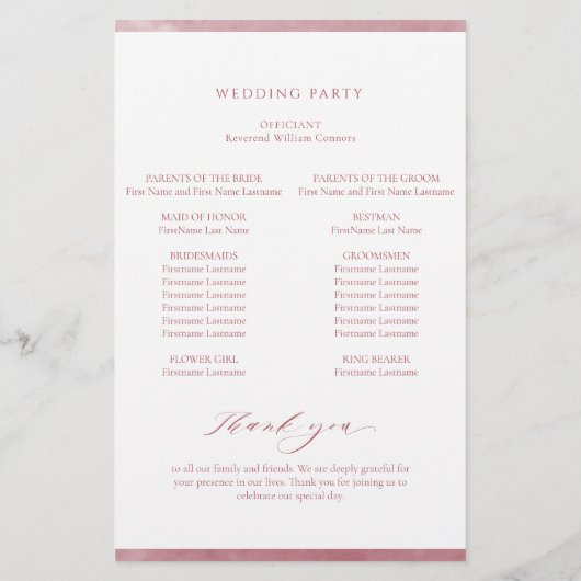 Chic Burgundy Watercolor Frame Wedding Program (Rückseite)