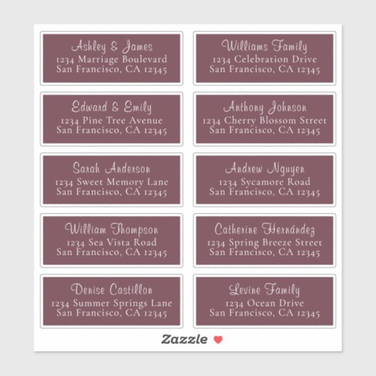 Chic Burgundy Wedding Guest Address Labels (Blatt)