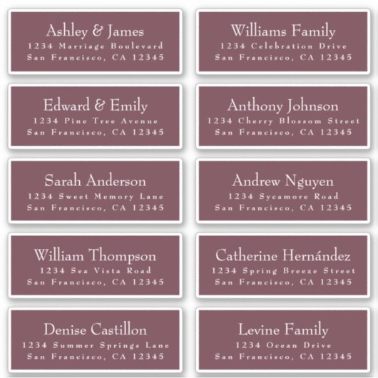 Chic Burgundy Wedding Guest Address Labels (Vorderseite)