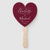 Chic Burgundy Wedding Program Heart Hand Fan Fächer (Vorderseite)