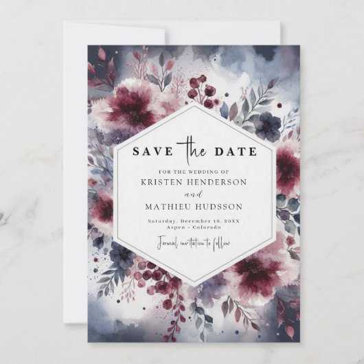 Chic Burgundy Wedding Save The Date (Vorderseite)