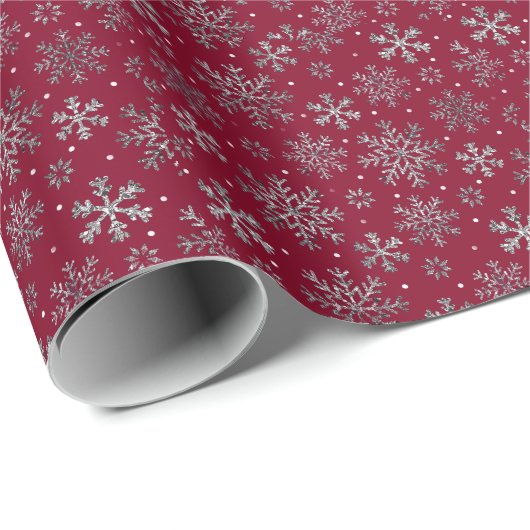 Chic Burgundy Weihnachten mit eleganten Schneefloc Geschenkpapier (Rolleneckpunkt)