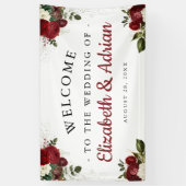 Chic Burgundy & White Floral Begrüßung Banner (Vertikal)