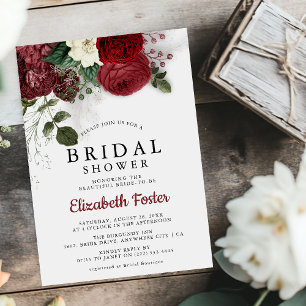 Chic Burgundy & White Floral Brautparty Einladung