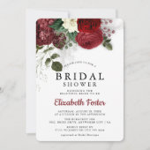 Chic Burgundy & White Floral Brautparty Einladung (Vorderseite)