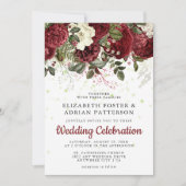 Chic Burgundy & White Floral Wedding Einladung (Vorderseite)