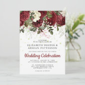Chic Burgundy & White Floral Wedding Einladung (Stehend Vorderseite)