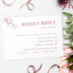 Chic Burgundy White Wedding mit/ohne Mahlzeit RSVP Karte