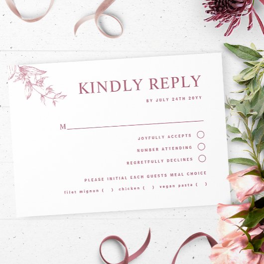 Chic Burgundy White Wedding mit/ohne Mahlzeit RSVP Karte