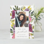 Chic Burgundy Yellow Pink Foto Abschluss Ankündigung (Stehend Vorderseite)