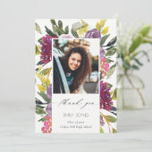 Chic Burgundy Yellow Pink Foto Abschluss Dankeskarte (Stehend Vorderseite)