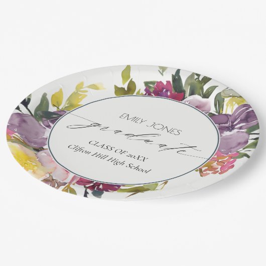 Chic Burgundy Yellow Pink Foto Abschluss Pappteller (Schrägansicht)