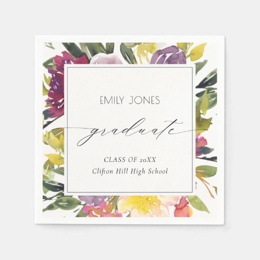 Chic Burgundy Yellow Pink Foto Abschluss Serviette (Vorderseite)