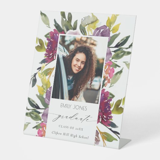 Chic Burgundy Yellow Pink Foto Abschluss Sockelschild (Vorderseite)