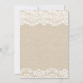 Chic Burlap Lace Floral Mason Jar Probe Dinner Einladung (Rückseite)