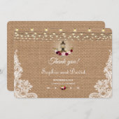 Chic Burlap Lace String Lights Wedding Vielen Dank Dankeskarte (Vorne/Hinten)