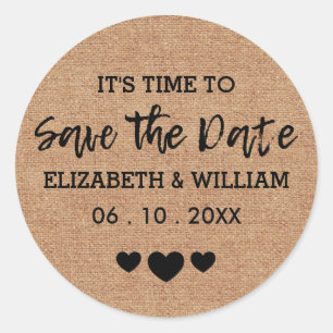 Chic Burlap Save the Date Stickers Herzhochzeit