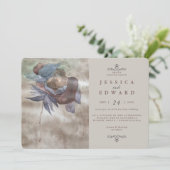 Chic Burnt Ombre Foto Hochzeit der Wasserfarben Einladung (Stehend Vorderseite)