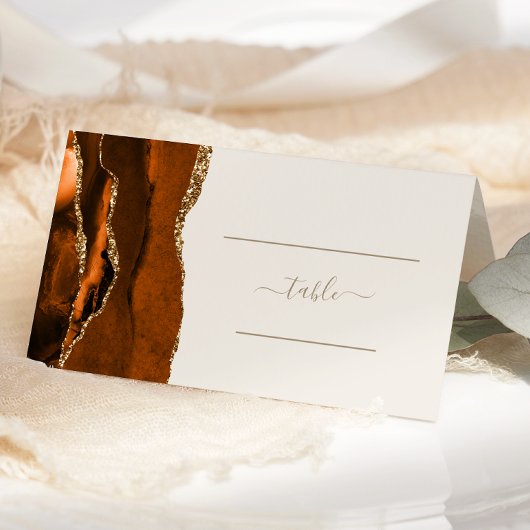 Chic Burnt Orange Gold Agate Ivory Wedding Table Platzkarte