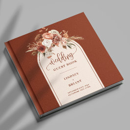 Chic Burnt Orange Pampas Grass Boho Arch Wedding Gästebuch