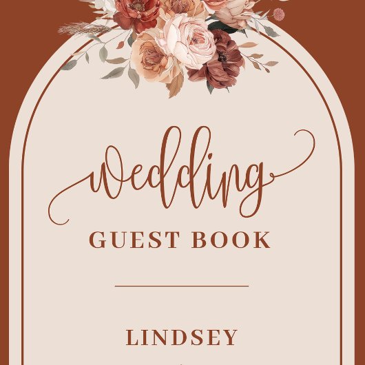 Chic Burnt Orange Pampas Grass Boho Arch Wedding Gästebuch