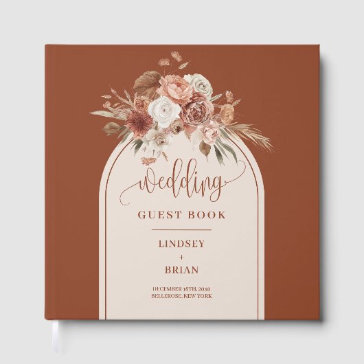 Chic Burnt Orange Pampas Grass Boho Arch Wedding Gästebuch (Vorderseite)