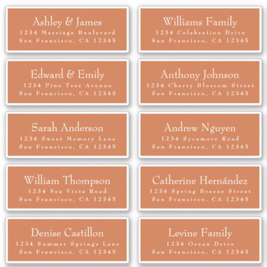 Chic Burnt Orange Wedding Guest Address Labels (Vorderseite)