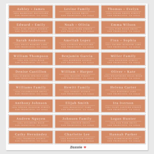 Chic Burnt Orange Wedding Guest Address Labels (Blatt)