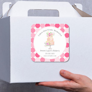 Chic Business Layered Kuchen mit Rose Bäckerei Quadratischer Aufkleber