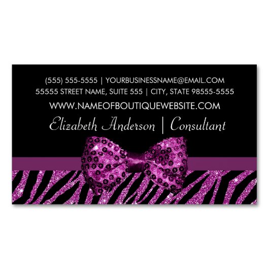 Chic-Butikelila Zebra-Druck IMITAT Glitz-Bogen Magnetische Visitenkarte (Vorderseite)