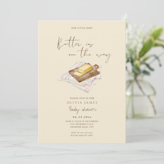 Chic Butter gelbe Babydusche Einladung (Stehend Vorderseite)