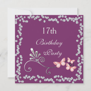 Chic Butterflies & Diamonds 17. Geburtstag Einladung