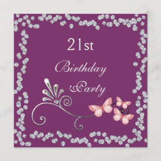 Chic Butterflies & Diamonds 21. Geburtstag Einladung