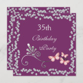 Chic Butterflies & Diamonds 35. Geburtstag Einladung (Vorne/Hinten)