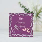 Chic Butterflies & Diamonds 35. Geburtstag Einladung (Stehend Vorderseite)