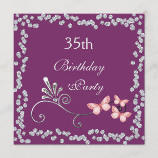 Chic Butterflies & Diamonds 35. Geburtstag Einladung