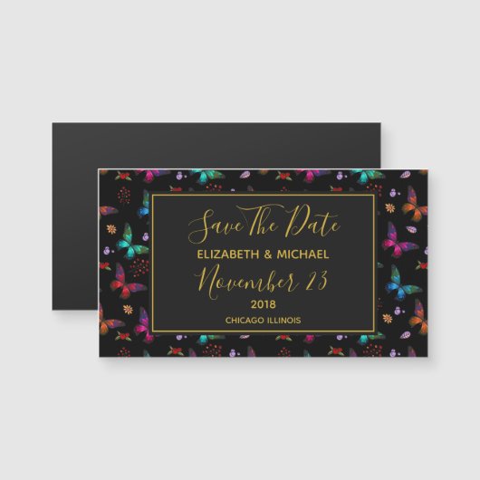 Chic Butterflies Wedding Save the Date Magnetkarte (Vorne/Hinten)