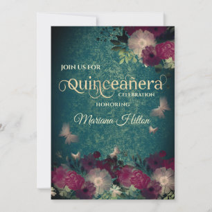 Chic Butterfly Blumengarten Quinceañera grün Einladung